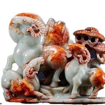 钰程本命年玉器  25CM岫玉三羊开泰吉祥物摆放三阳开泰工艺品