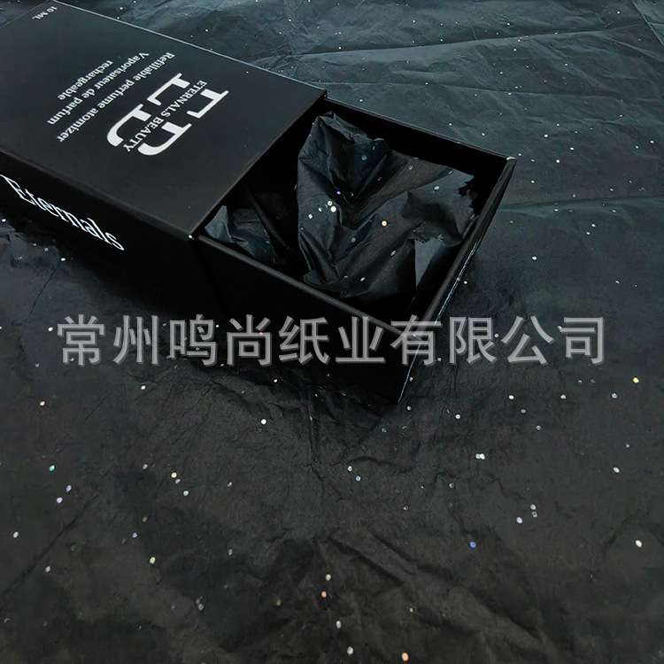 拷贝纸彩色镭射亮片薄页纸 包装盒充填物 17g星空黑雪梨纸