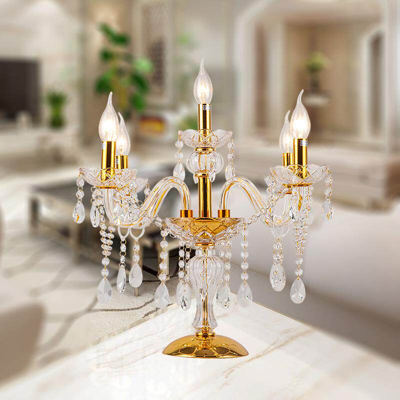 现货欧式蜡烛K9水晶透明金台灯落地灯LED灯罩床头柜桌面台灯