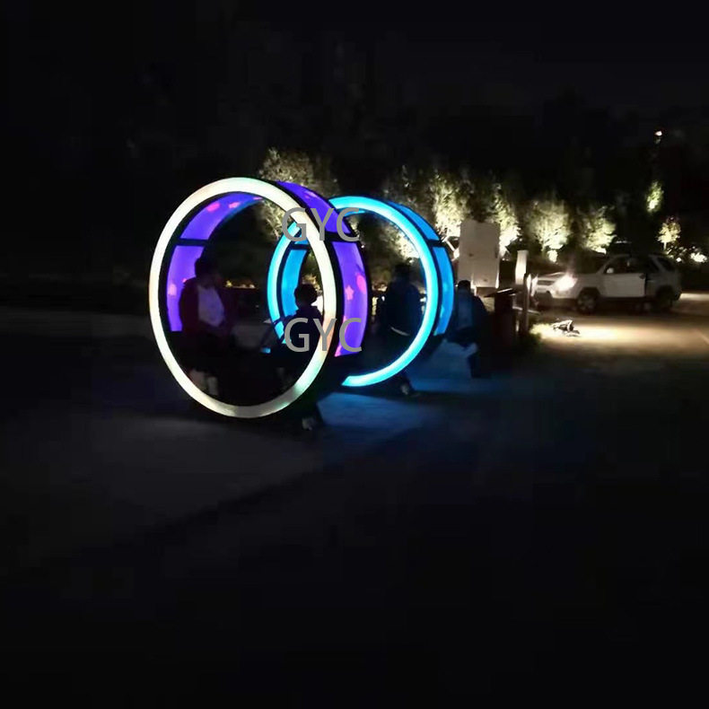 景区夜间亮化互动娱乐道具 双人单人手摇划船机大型网红打卡道具