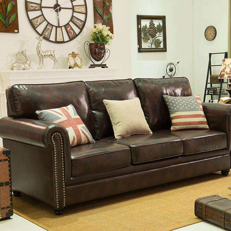 真皮沙发复古美式皮艺沙发转角组合欧式大小户型L型客厅沙发组合