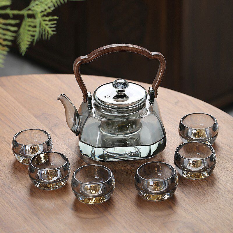 八方来财侧把玻璃提梁壶耐高温高硼硅玻璃泡茶器具沏茶壶家用单壶