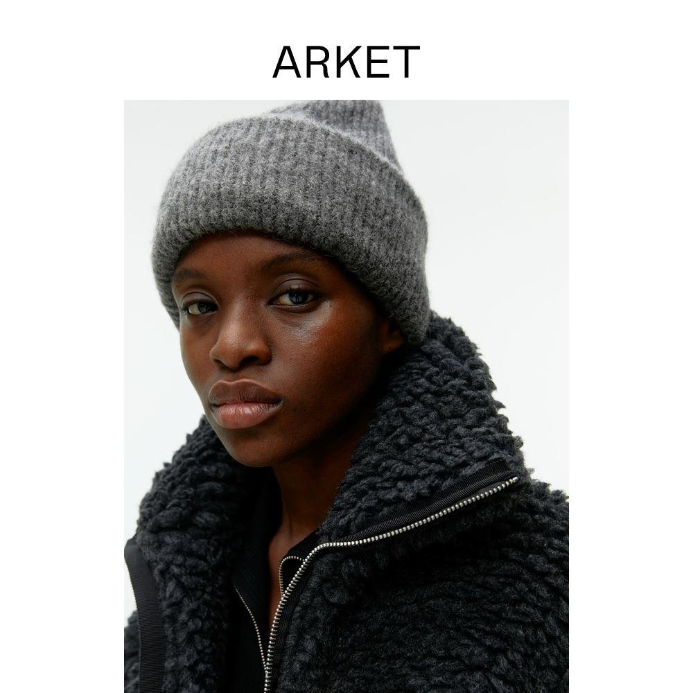 ARKET女士羊驼毛混纺针织毛线帽深灰色2023秋冬经典款0998379010