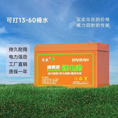 实威正品锂电池电动喷雾器大容量12v8ah12ah农用喷壶专用蓄电池