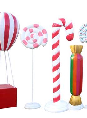 户外商场美陈玻璃钢仿真棒棒糖糖果热气球雕塑节日装饰景观大摆件
