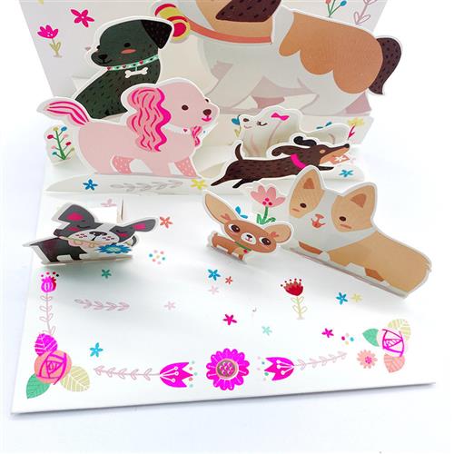 跨境立体贺卡工厂创意手工小狗激光烫金定做礼品礼物小卡片定制