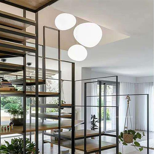 恐龙蛋别墅复式楼梯吊灯现代简约餐厅中空客厅大灯鹅卵石长吊灯