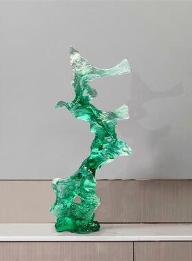 酒店大堂小鸟动物透明树脂工艺品摆件客厅玄关鹿头艺术雕塑摆件
