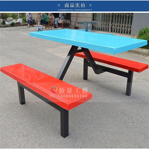 广东深圳玻璃钢四人位六人位八人位连体餐桌椅饭堂食堂快餐桌椅