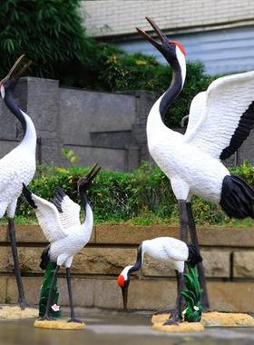 大型仿真户外花园仙鹤丹顶鹤动物玻璃钢雕塑别墅假山水池装饰摆件