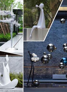 创意不锈钢抽象艺术人物雕塑玻璃钢金属跳舞镜面人形人像创意摆件