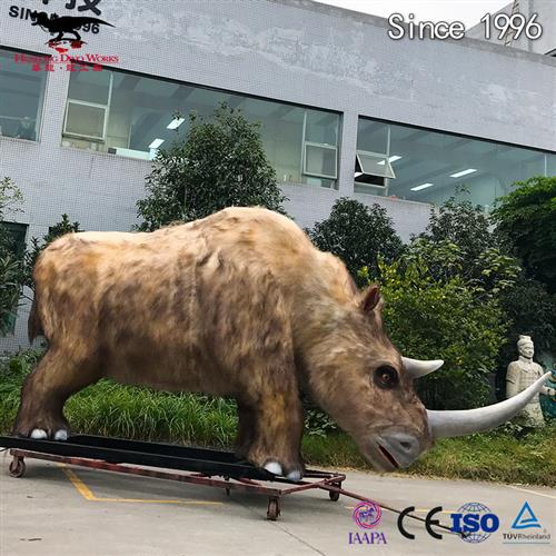 仿真动物模型制作仿真犀牛手工粘毛机械电动模型互动人气摆件