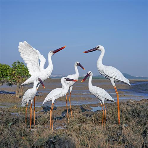 室外仿真仙鹤雕塑水景池塘白鹤装饰假山花园售楼部玻璃钢白鹭摆件