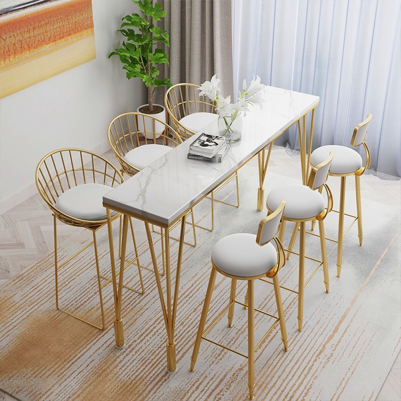 新品Nordic marble bar tables chairs long high iron dining ta