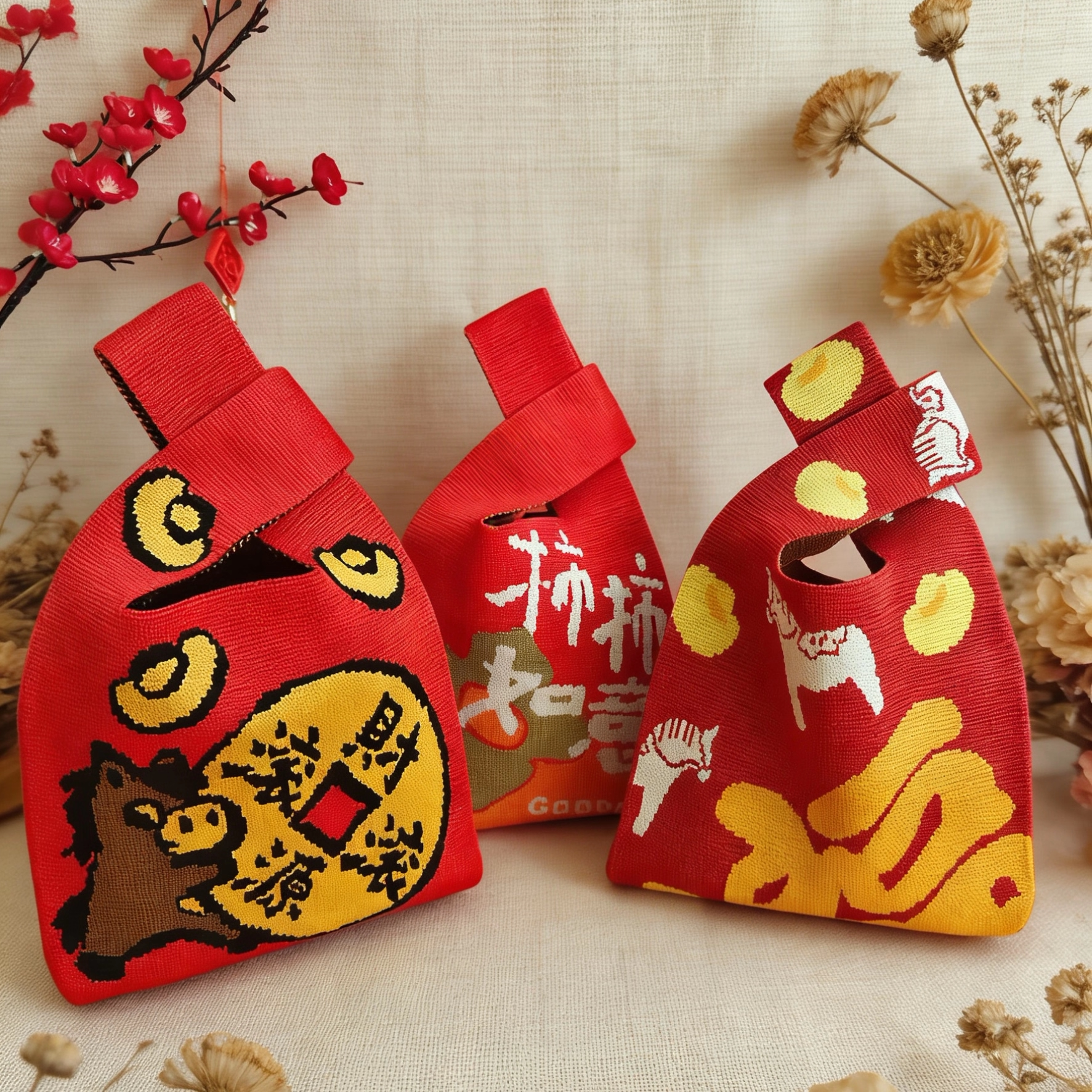 新年礼品针织手提礼包袋年货坚果手拎包店庆伴手礼礼品收纳袋子