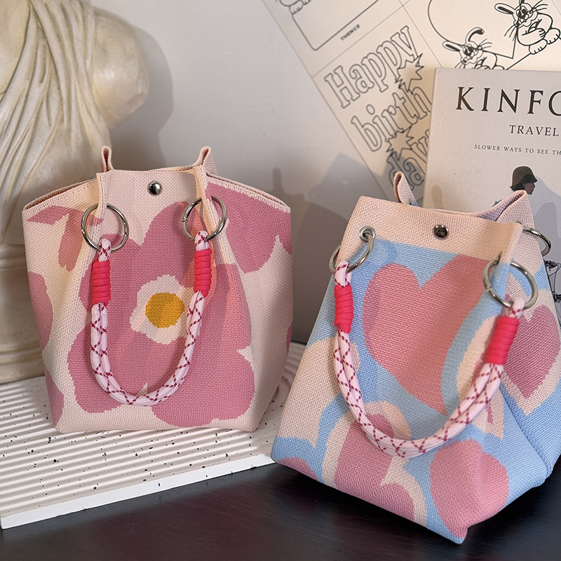 粉色系花朵针织手提包伴手礼手拎