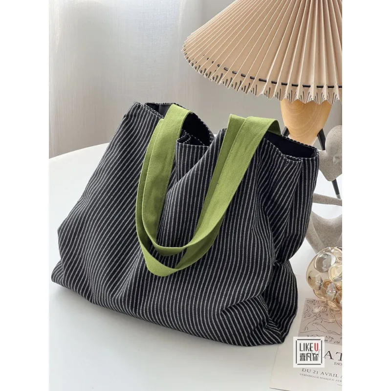 原创小众设计韩版格纹帆布多层托特瑜伽袋文艺休闲单肩帆布包