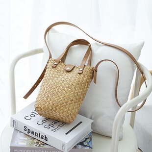 草编手机包女斜挎包百搭迷你小包手机袋编织装零钱包竖沙滩斜挎包