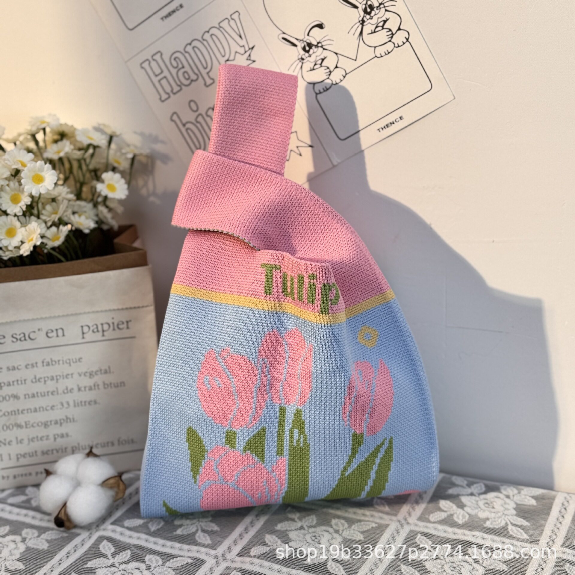 母亲节礼品手提袋针织包结婚生日伴手礼收纳包装袋手腕袋节庆送礼