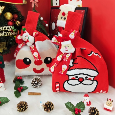 红色圣诞老人针织包收纳礼品袋