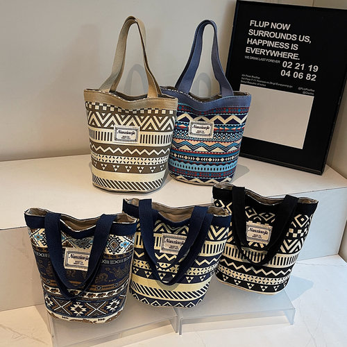 文艺水桶帆布通勤手拎袋