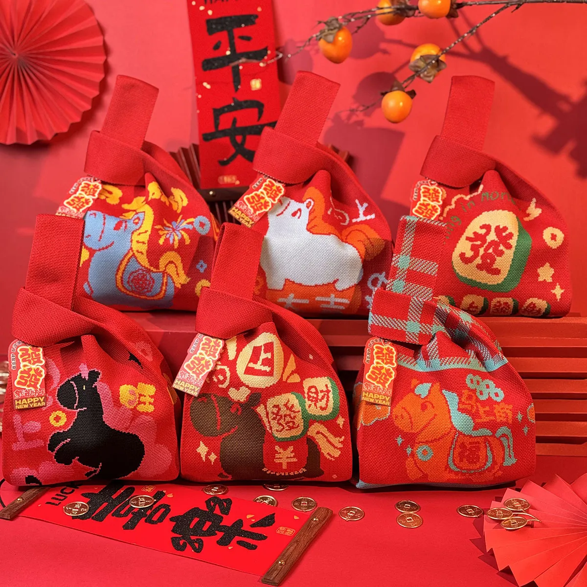 新年手提礼品袋元旦针织伴手礼手拎包公司年会结婚送礼包装袋子