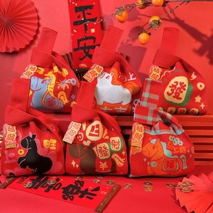 新年手提礼品袋开门红针织伴手礼手拎包公司年会结婚送礼包装袋子