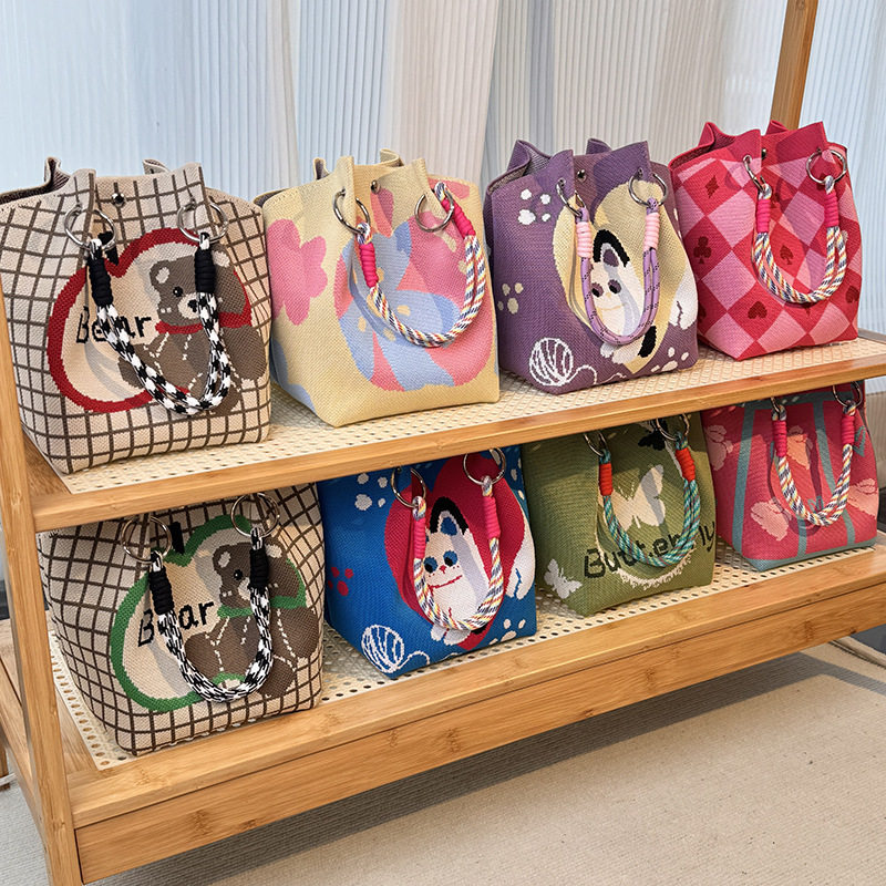 小熊针织手拎包便携手提袋上班外出杂物大容量通勤托特小方包百搭,箱包皮具/热销女包/男包,通用款女包,淘宝优惠券,粉丝福利购,淘宝优惠卷