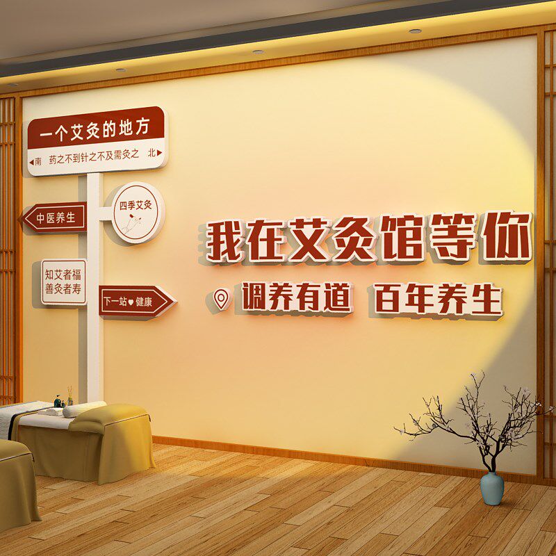 速发艾灸馆景围布感中医阁养生背氛墙面装饰院高级置文化形象挂画