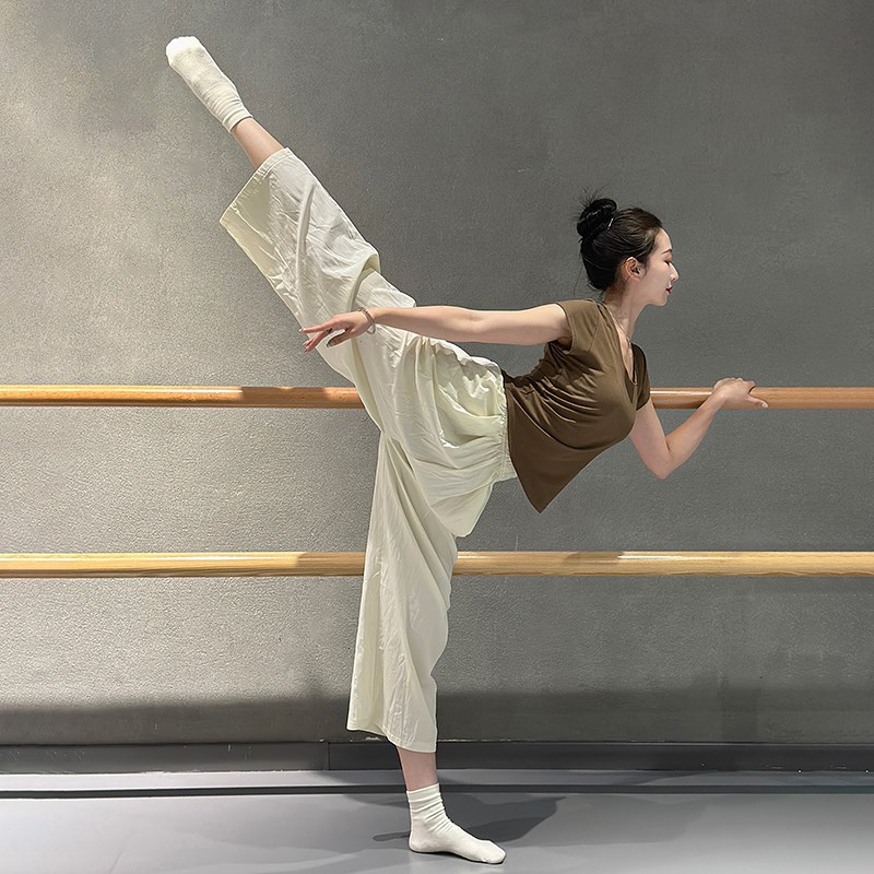 速发舞蹈练功裤形体腿功服装宽松阔练裤古典绿服装粉舞直筒裤子