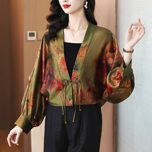 速发式云纱上衣高贵洋气妈妈衬款外套新中香国风真丝薄衣秋