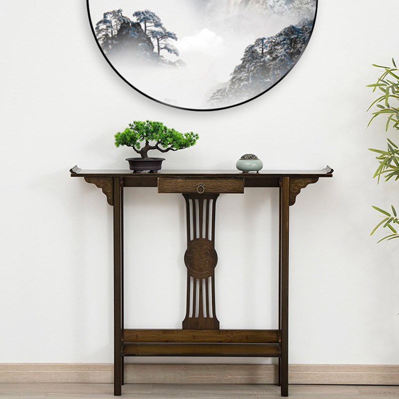 速发实木玄关景简桌靠墙超窄条几入户端约台装饰条案新中式玄关柜