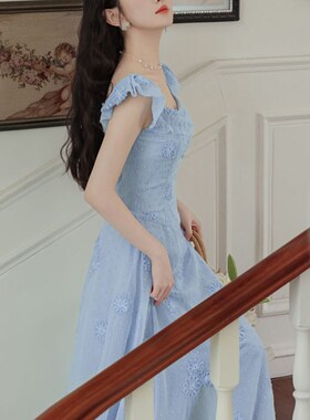速发浅蓝色连衣主穿搭在逃公裙裙子人成轻礼服日常可穿伴娘服