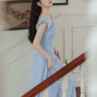 速发浅蓝色连衣主穿搭在逃公裙裙子人成轻礼服日常可穿伴娘服