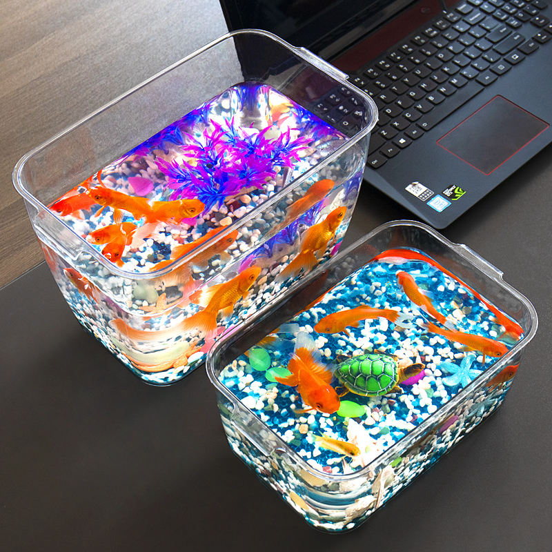 速发乌龟缸小型态用透明仿玻璃龟鳄龟缸塑料造景生家缸饲养箱