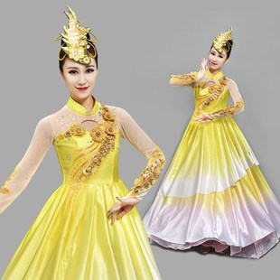 速发新款 剧目考型舞台伴舞大 开场舞丝大春海舞蹈服花瓣钢艺裙经典