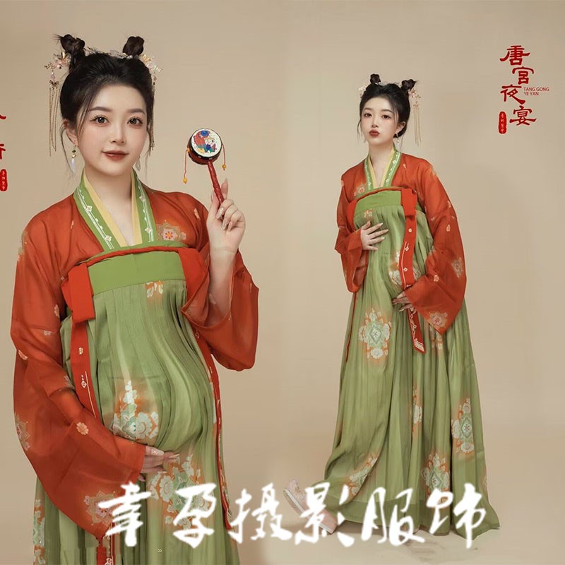 速发风妇照服装新款古孕唐宫夜宴汉服影楼孕妈艺术照孕妇摄影衣服