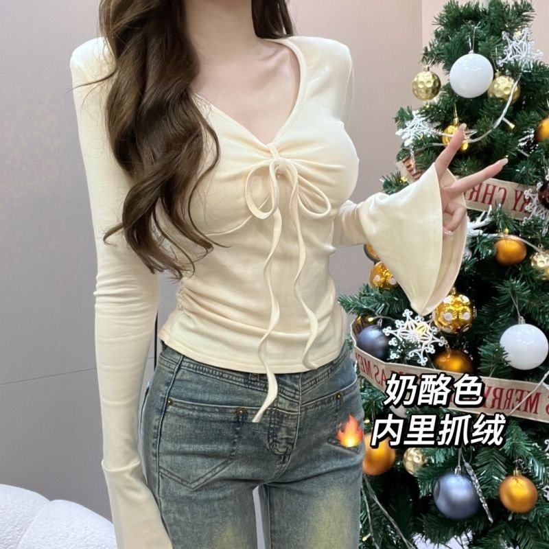 【纯欲少女!】春秋季纯欲风辣妹抽绳长袖恤修身显瘦喇叭袖上衣,女装/女士精品,大码内搭,淘宝优惠券,粉丝福利购,淘宝优惠卷