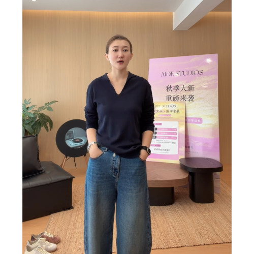AJDE半开襟小翻领中古针织衫