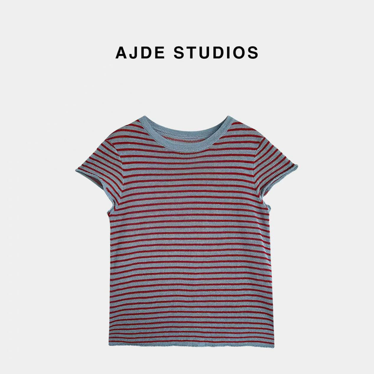 AJDE｜Less is more显瘦极简和纸条纹短袖女夏季包肩圆领套头上衣