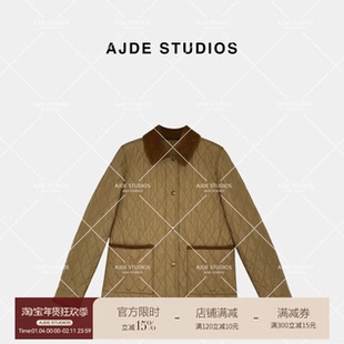 爱自然&AJDE|短款BR绗缝谷仓夹克撞色条绒领方格百搭中长款外套