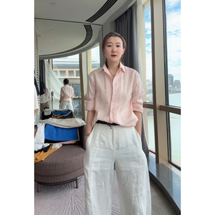 爱自然AJDE 慵懒通勤风100亚麻防晒衬衫女秋轻薄透气亲肤百搭衬衣