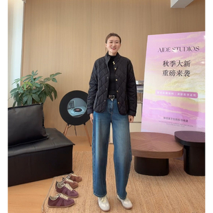 爱自然AJDE 复古水洗蓝直筒牛仔裤女秋季高腰宽松显瘦小脚休闲裤