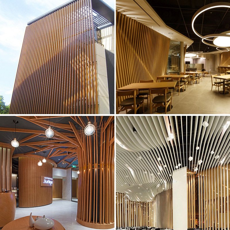 铝方通凹槽铝型材铝吊顶格栅方管u型槽酒店餐厅幕墙装饰定制图片