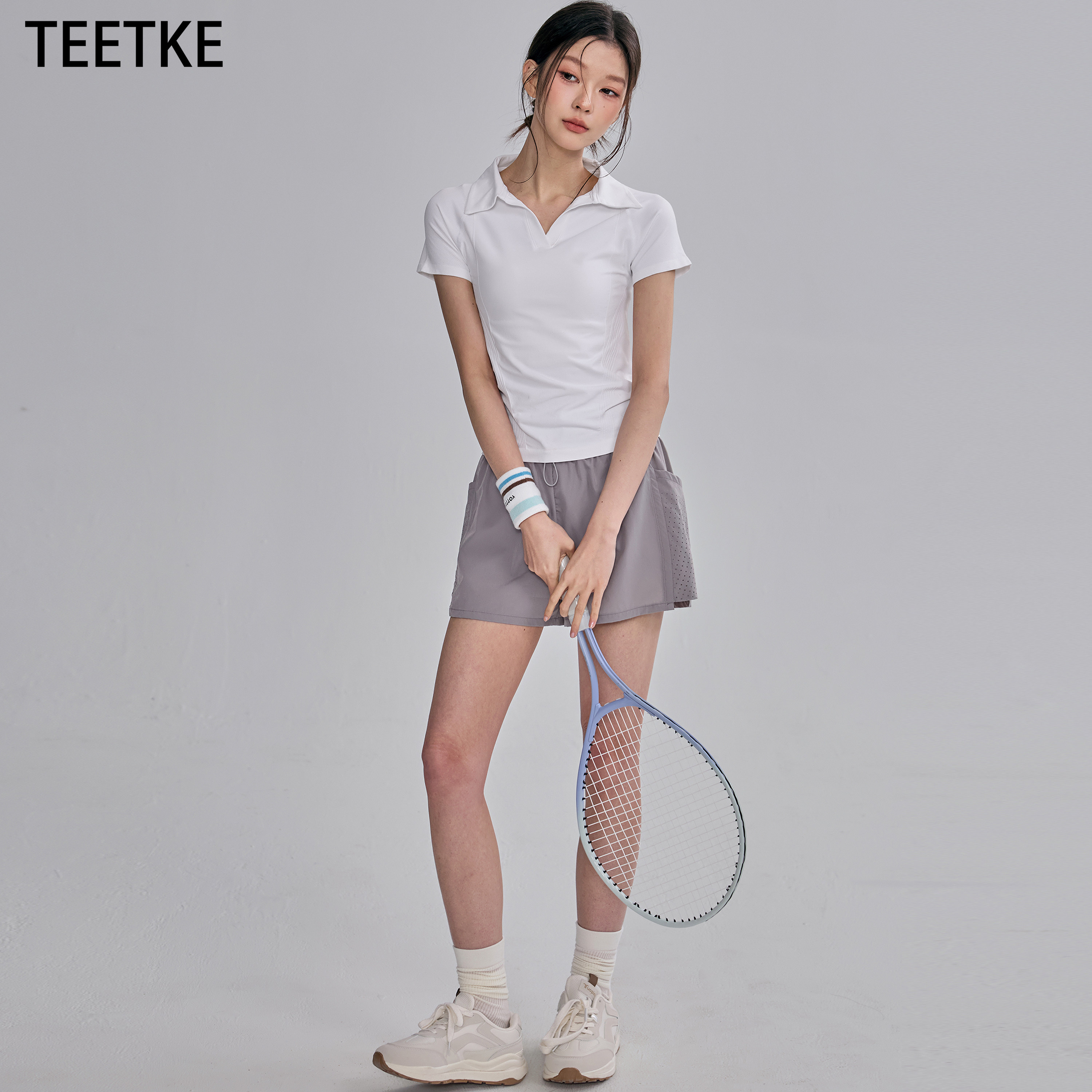 TEETKE运动短袖女2026新款跑步训练翻领瑜伽服T恤健身上衣套装