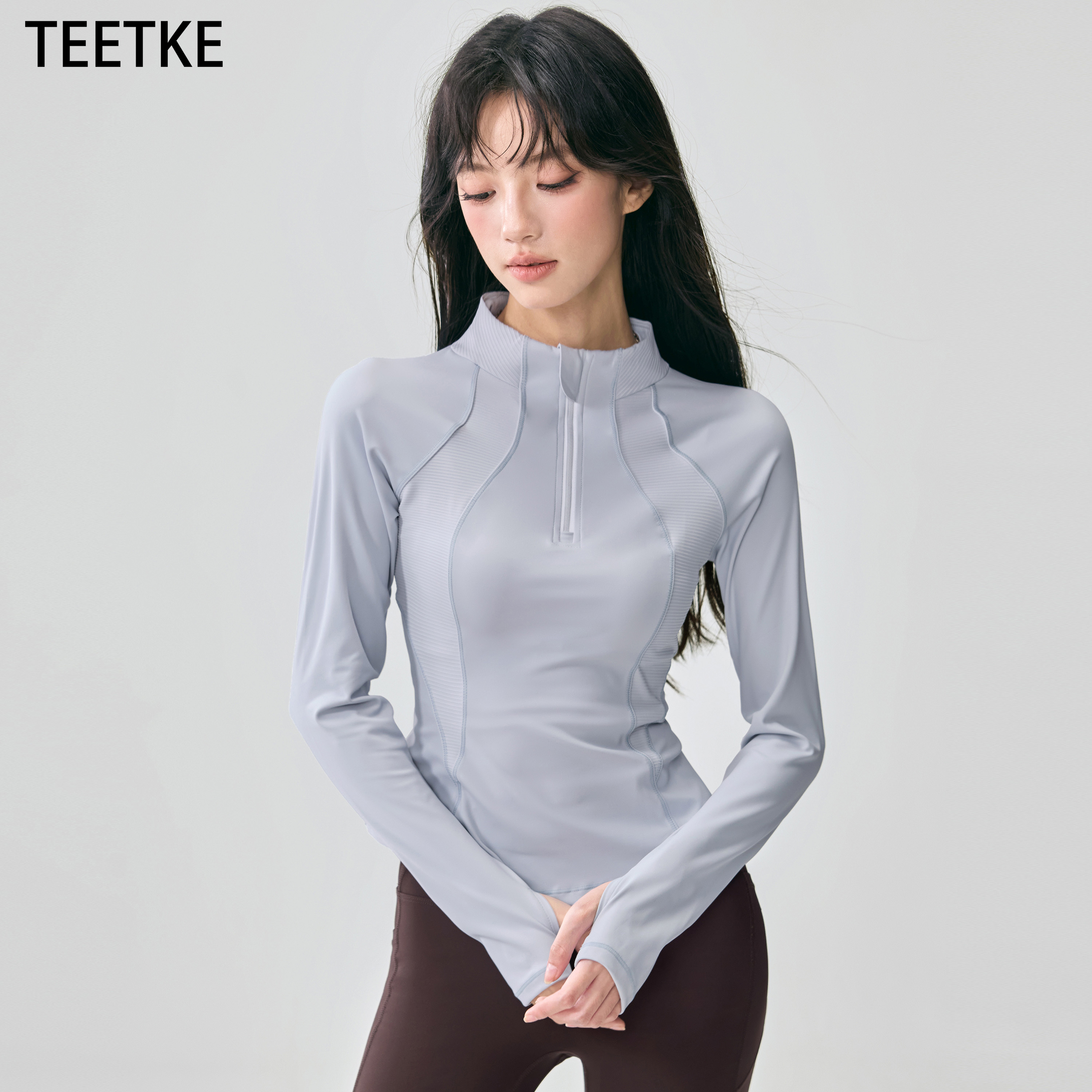 TEETKE半拉链修身运动长袖