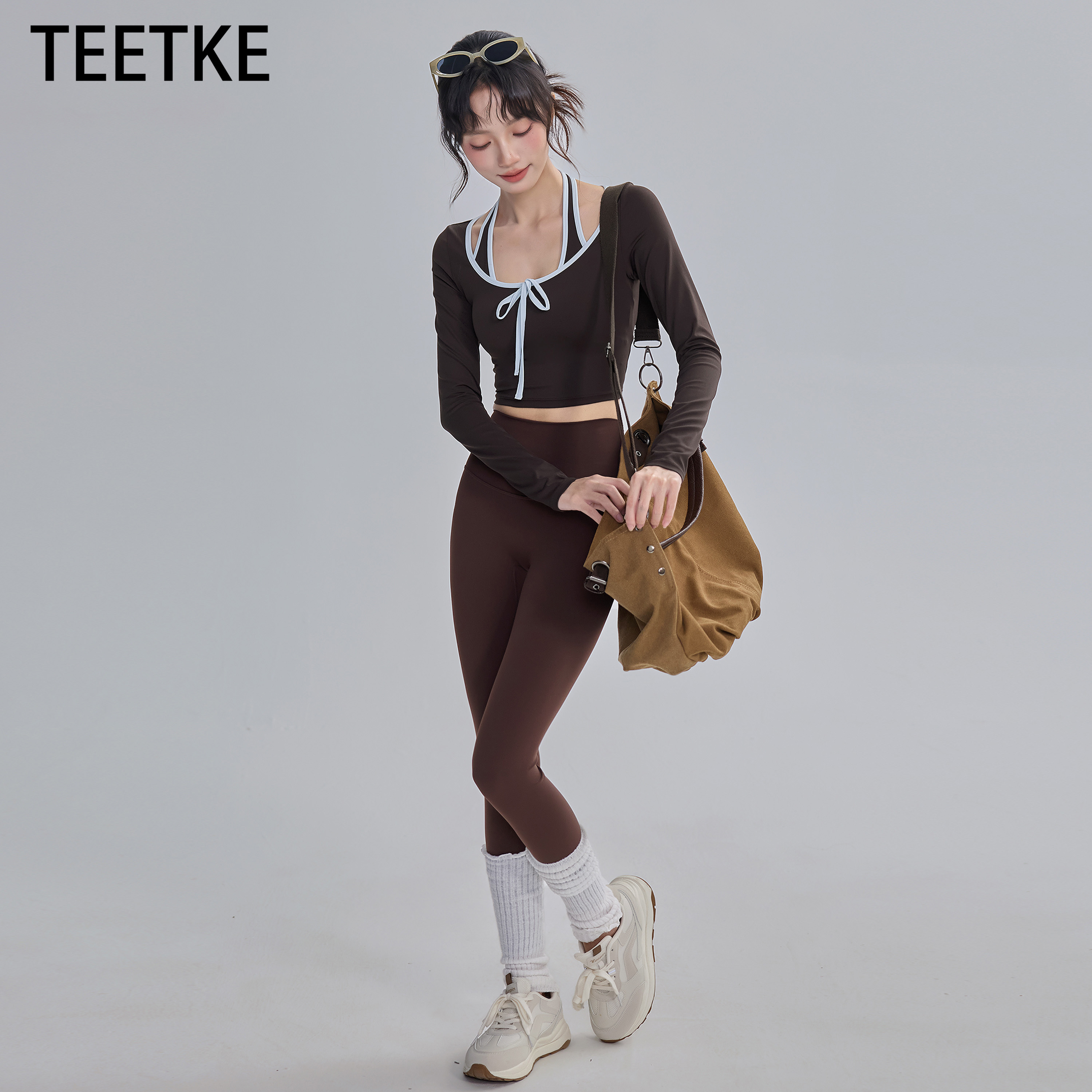 TEETKE假两件带胸垫瑜伽长袖上衣