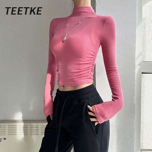 TEETKE小高领普拉提健身服长袖女