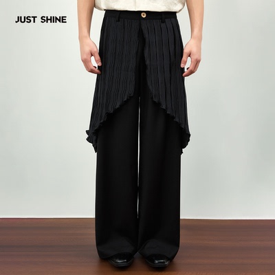 JUSTSHINE极简百褶阔腿裤