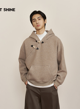 JUSTSHINE 不对称牛角扣卫衣亲肤复古学院风上衣小众设计感卫衣